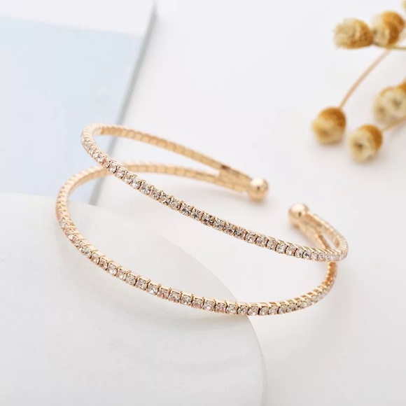 Open Layered Cubic Zirconia Gold Bracelet - Picture 2 of 6